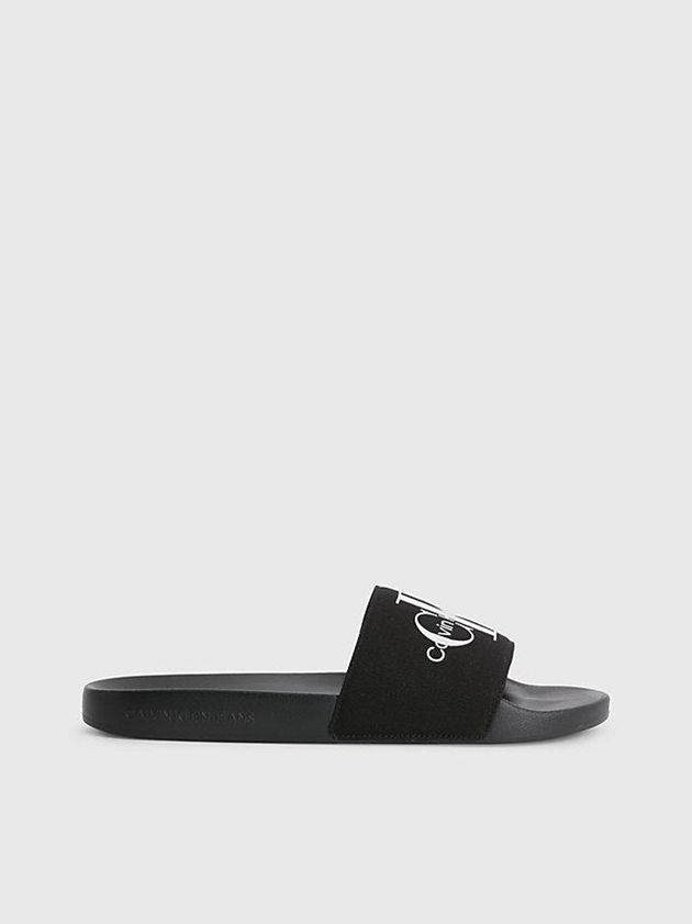 Black Calvin Klein Recycled Canvas Sliders Men Slippers | JMZG-72361