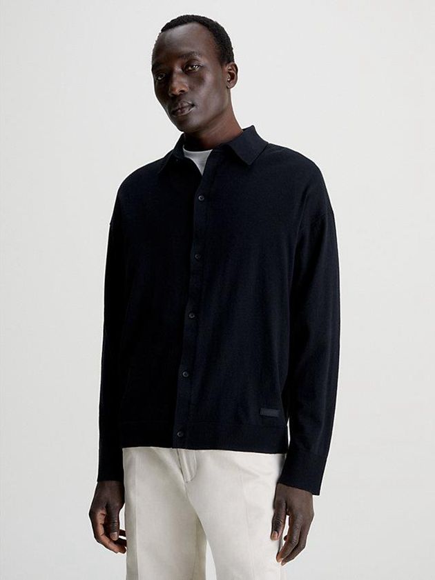 Black Calvin Klein Recycled Coolmax Polo Cardigan Men Sweater | XAMT-09372
