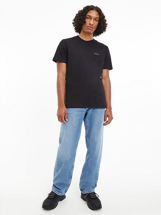 Black Calvin Klein Recycled Cotton Badge Men T-Shirt | WRBY-62815