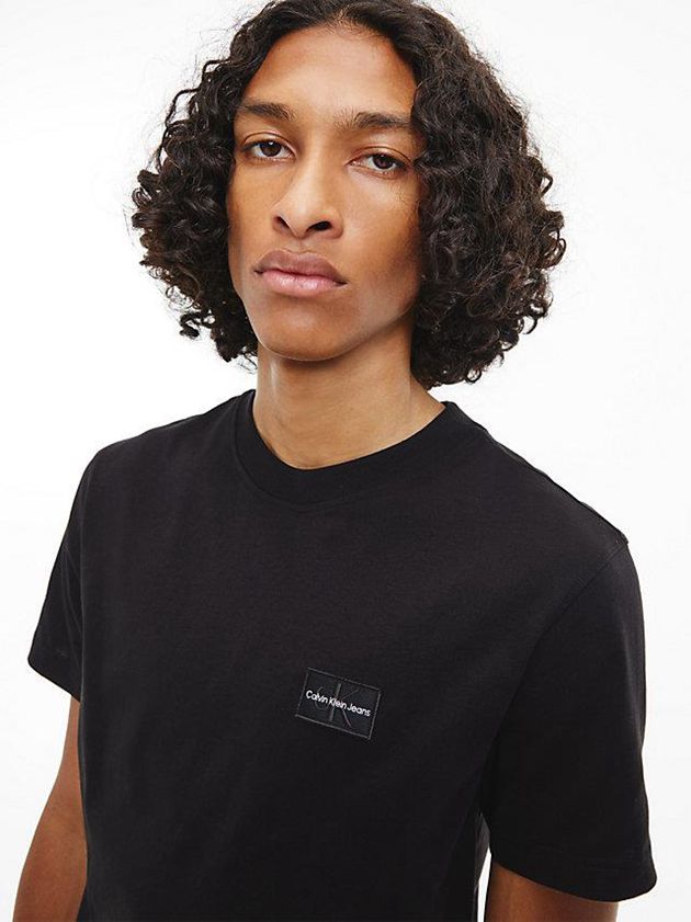 Black Calvin Klein Recycled Cotton Badge Men T-Shirt | WRBY-62815