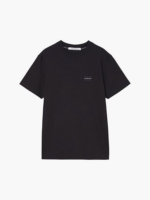 Black Calvin Klein Recycled Cotton Badge Men T-Shirt | WRBY-62815