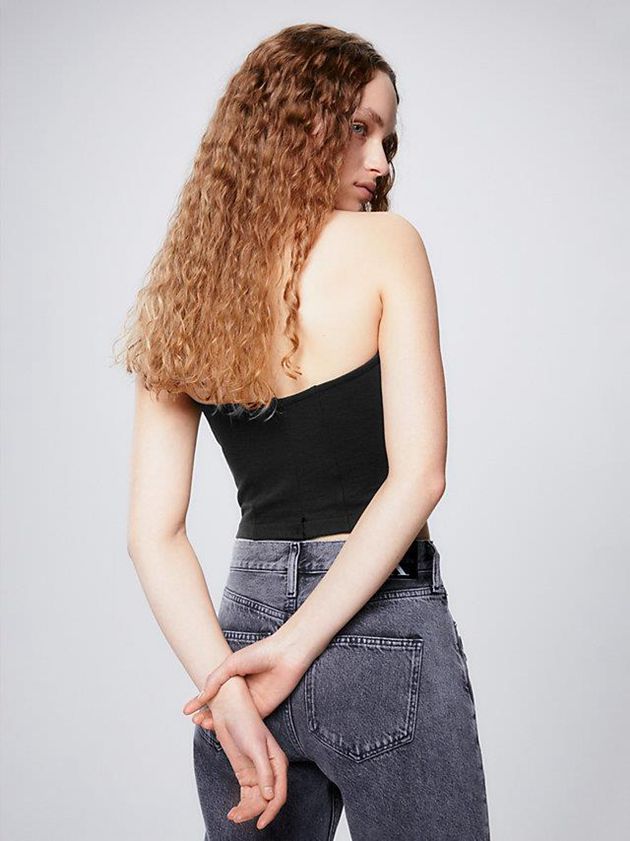 Black Calvin Klein Recycled Cotton Bustier Women Top | DTLS-15206