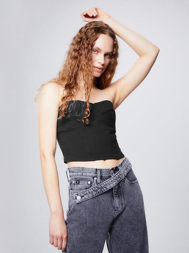 Black Calvin Klein Recycled Cotton Bustier Women Top | DTLS-15206