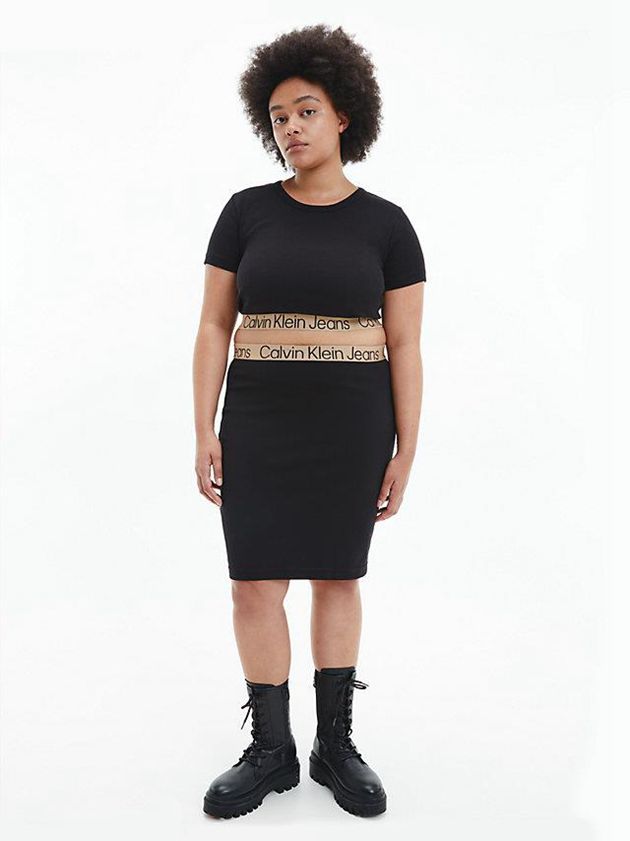 Black Calvin Klein Recycled Cotton Logo Tape Women T-Shirt | RPCG-93514