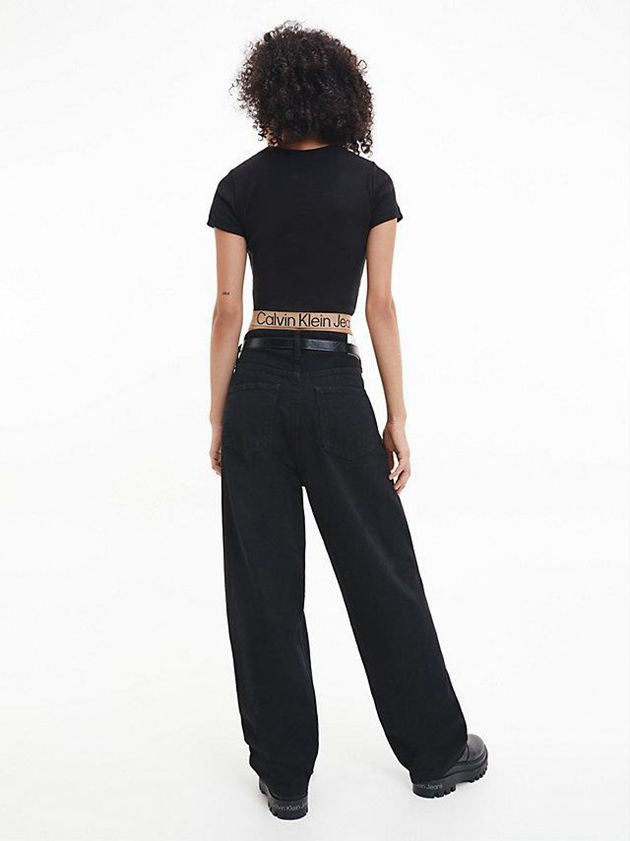 Black Calvin Klein Recycled Cotton Logo Tape Women T-Shirt | RPCG-93514