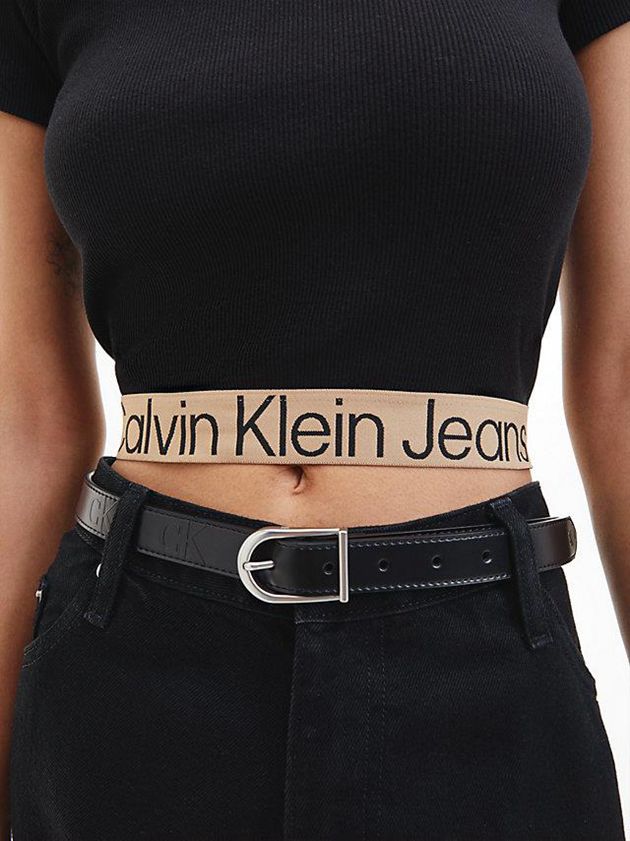 Black Calvin Klein Recycled Cotton Logo Tape Women T-Shirt | RPCG-93514