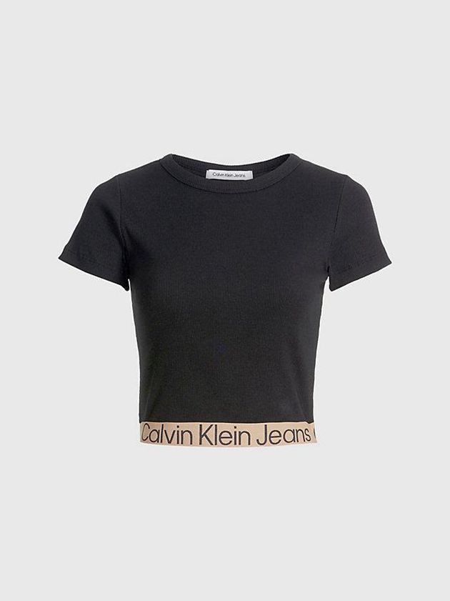 Black Calvin Klein Recycled Cotton Logo Tape Women T-Shirt | RPCG-93514