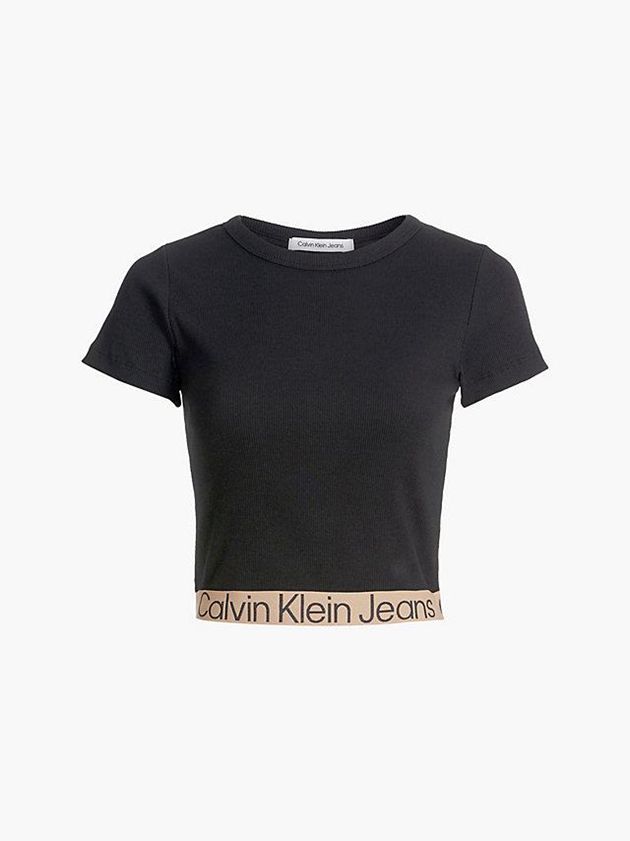 Black Calvin Klein Recycled Cotton Logo Tape Women T-Shirt | RPCG-93514