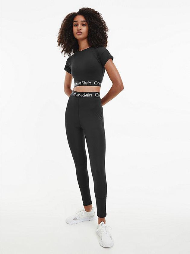 Black Calvin Klein Recycled Cropped Gym Women T-Shirt | XKYJ-17409