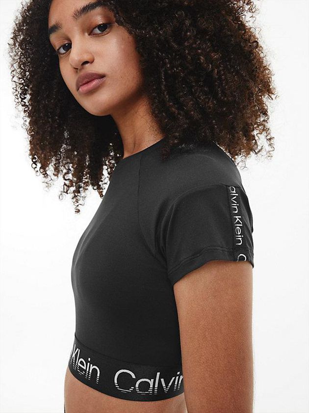Black Calvin Klein Recycled Cropped Gym Women T-Shirt | XKYJ-17409