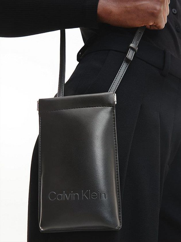 Black Calvin Klein Recycled Crossbody Phone Pouch Women Bags | SQGN-19268