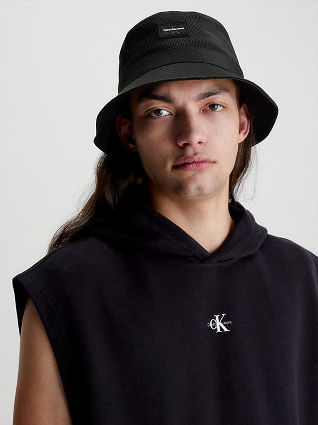 Black Calvin Klein Recycled Drawstring Bucket Men Cap | VSUG-96528