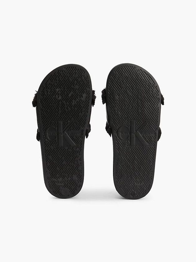 Black Calvin Klein Recycled Faux Fur Sliders Women Slippers | ASCK-39756