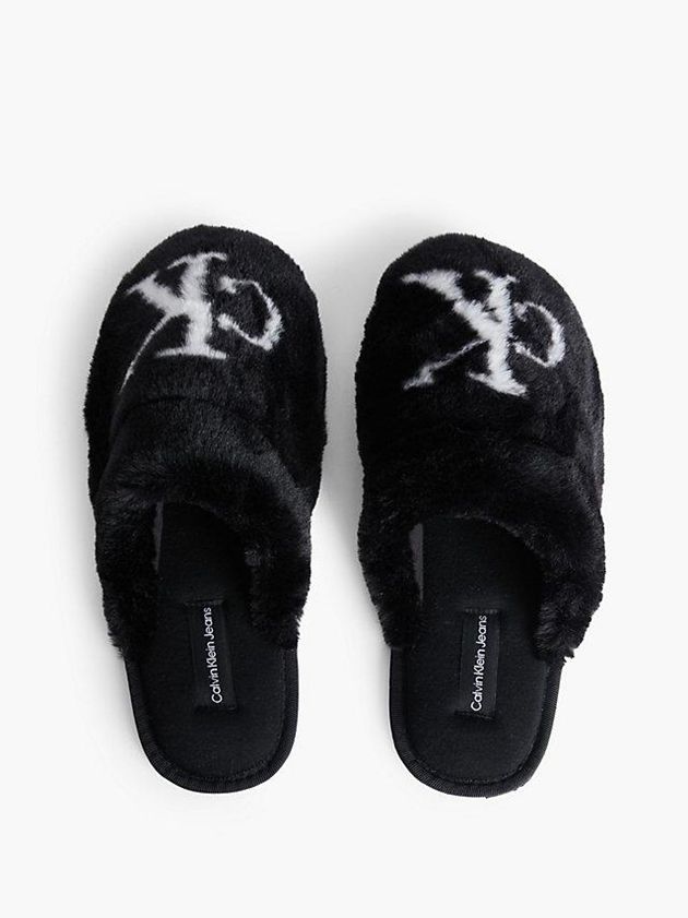Black Calvin Klein Recycled Faux Fur Women Slippers | GFYU-98304