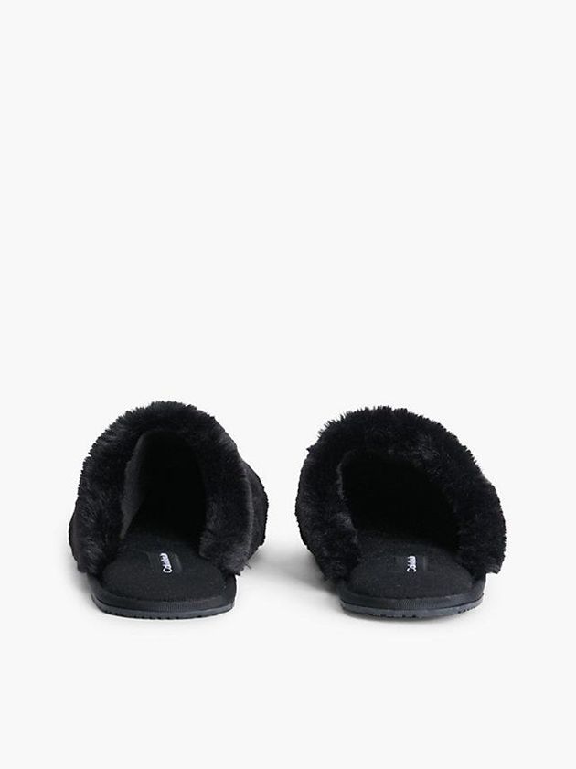 Black Calvin Klein Recycled Faux Fur Women Slippers | GFYU-98304