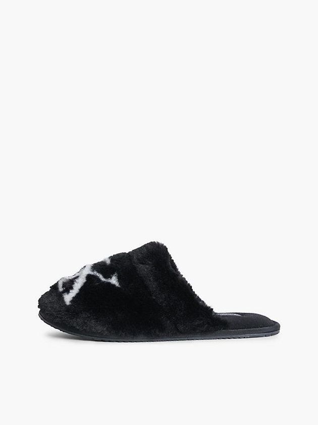 Black Calvin Klein Recycled Faux Fur Women Slippers | GFYU-98304