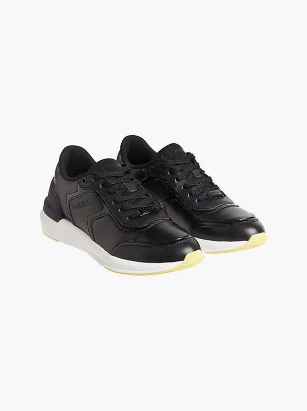 Black Calvin Klein Recycled Faux Leather Women Sneakers | QZRC-86574