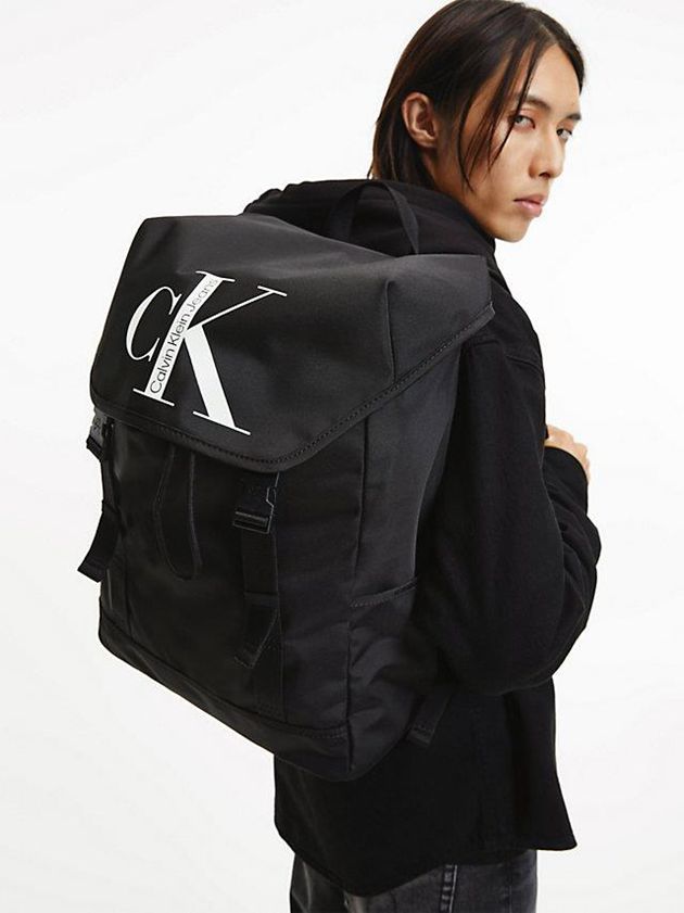 Black Calvin Klein Recycled Flap Men Backpack | KHDE-78102