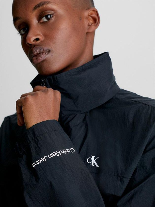 Black Calvin Klein Recycled Hooded Windbreaker Women Jacket | WCVI-03291