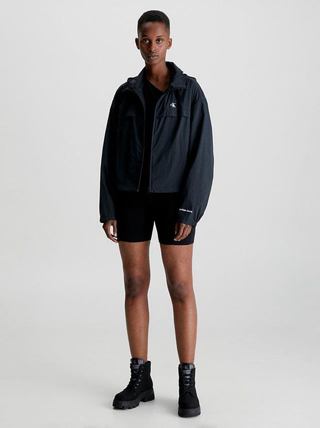 Black Calvin Klein Recycled Hooded Windbreaker Women Jacket | WCVI-03291