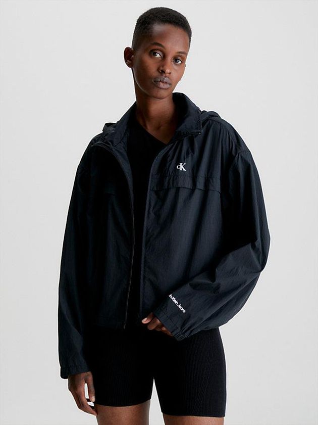 Black Calvin Klein Recycled Hooded Windbreaker Women Jacket | WCVI-03291