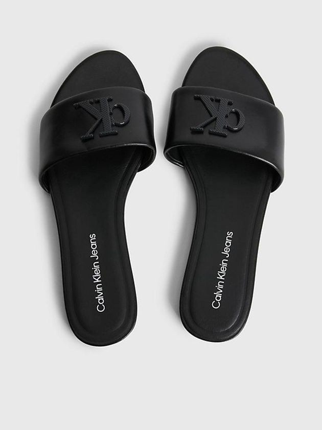 Black Calvin Klein Recycled Leather Women Sandals | IXQD-32485