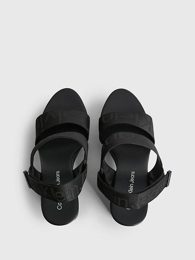 Black Calvin Klein Recycled Logo Jacquard Wedge Women Sandals | DUHE-58127