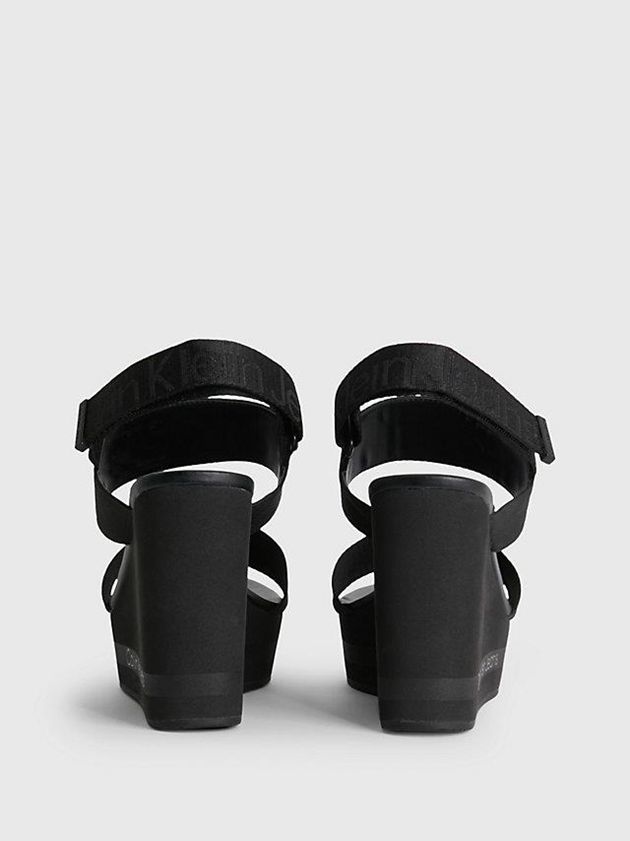 Black Calvin Klein Recycled Logo Jacquard Wedge Women Sandals | DUHE-58127