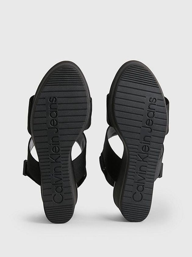 Black Calvin Klein Recycled Logo Jacquard Wedge Women Sandals | DUHE-58127