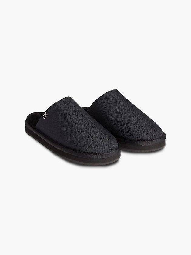 Black Calvin Klein Recycled Logo Jacquard Women Slippers | CJLP-81753