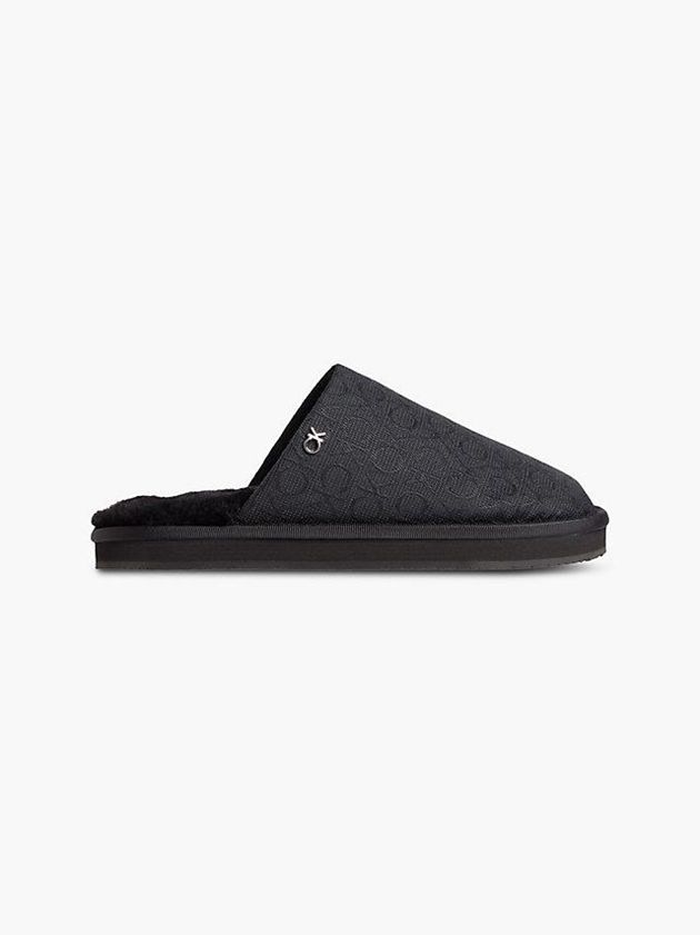 Black Calvin Klein Recycled Logo Jacquard Women Slippers | CJLP-81753