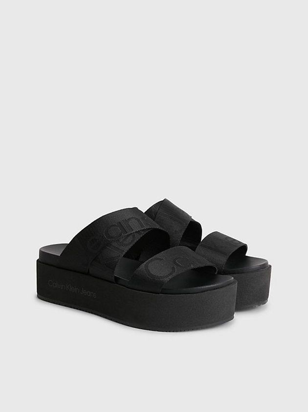 Black Calvin Klein Recycled Logo Jacquard Platform Women Sandals | VXTW-87629
