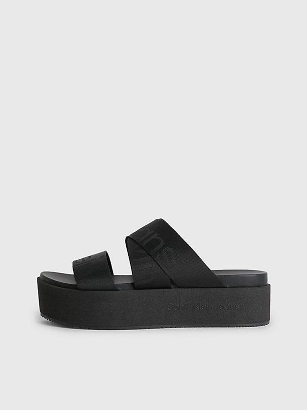 Black Calvin Klein Recycled Logo Jacquard Platform Women Sandals | VXTW-87629