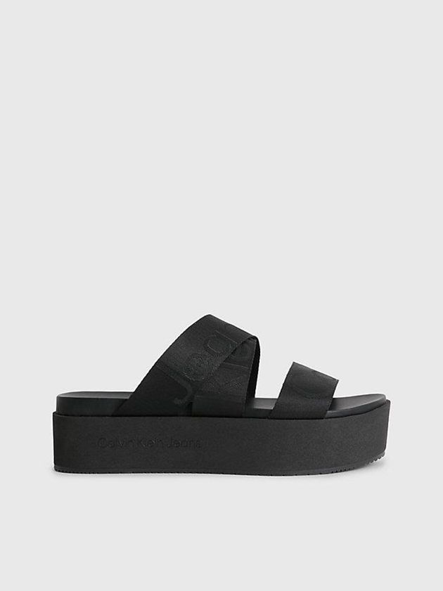 Black Calvin Klein Recycled Logo Jacquard Platform Women Sandals | VXTW-87629