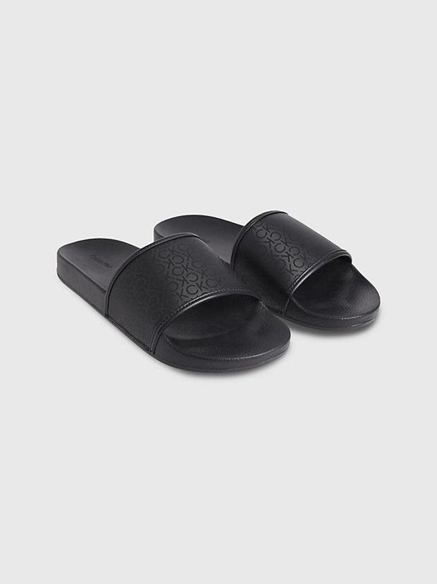Black Calvin Klein Recycled Logo Sliders Men Slippers | GZMX-01349