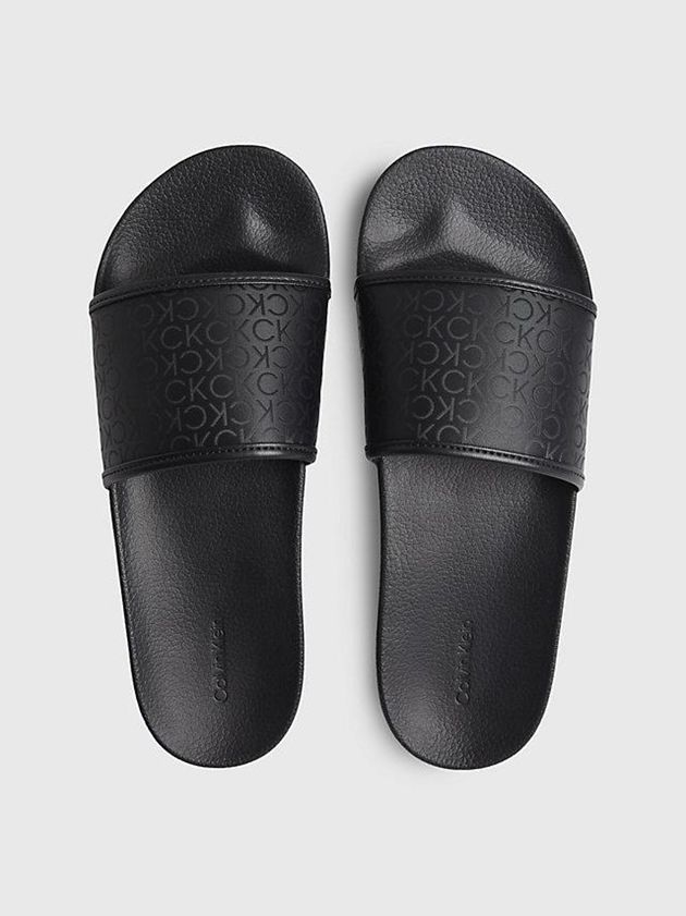 Black Calvin Klein Recycled Logo Sliders Men Slippers | GZMX-01349
