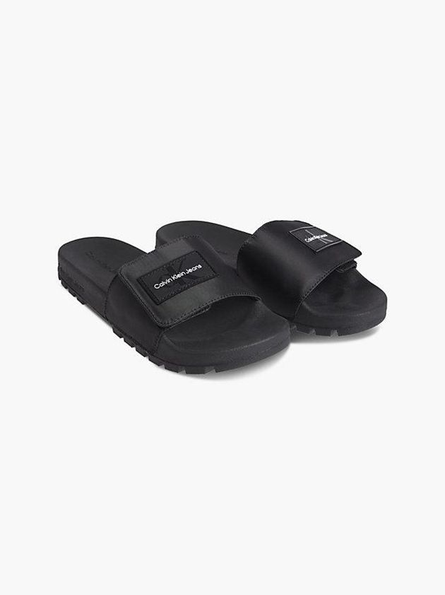 Black Calvin Klein Recycled Logo Sliders Men Slippers | FZUV-47526