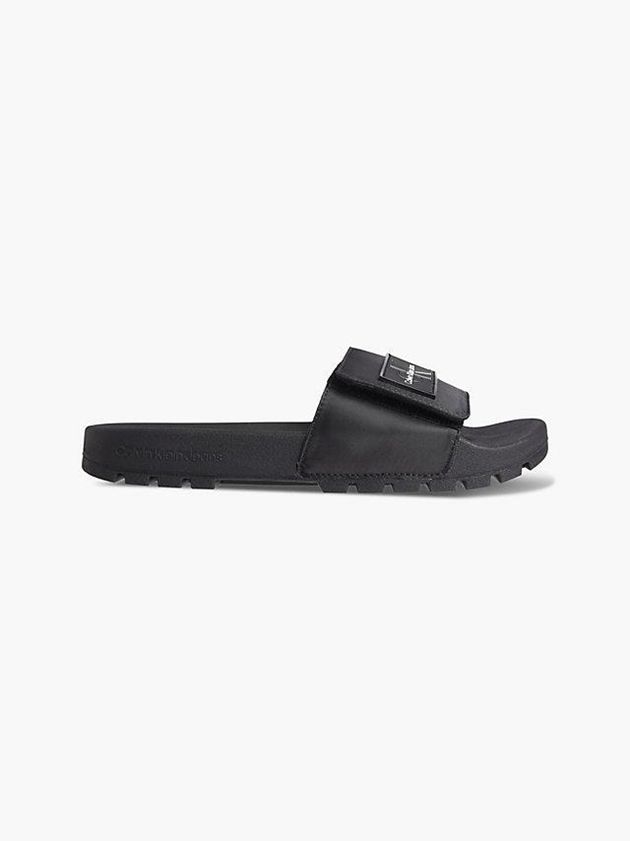 Black Calvin Klein Recycled Logo Sliders Men Slippers | FZUV-47526