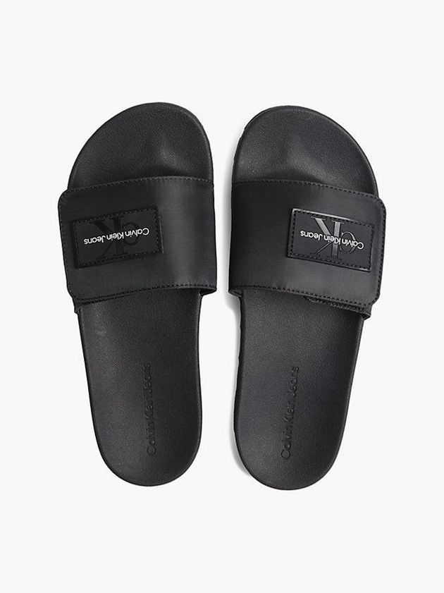 Black Calvin Klein Recycled Logo Sliders Men Slippers | FZUV-47526