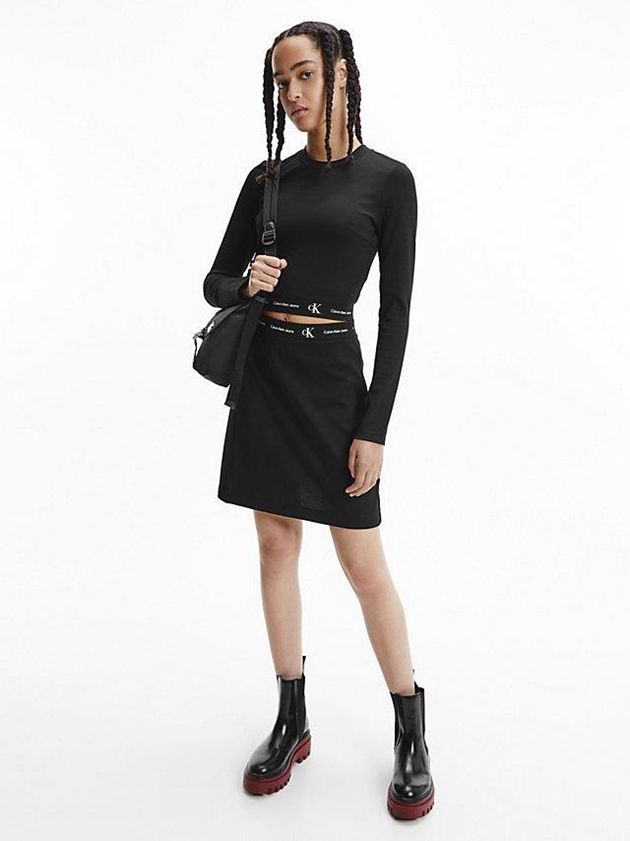 Black Calvin Klein Recycled Milano Jersey Long Sleeve Women Top | CIYQ-27045