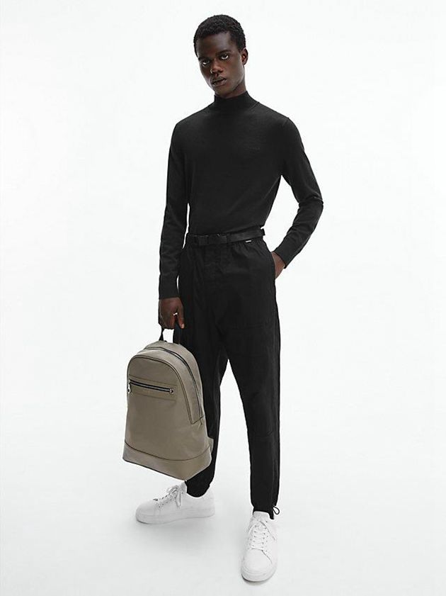 Black Calvin Klein Recycled Mock Neck Jumper Men Sweater | JBFW-20765