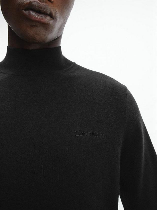 Black Calvin Klein Recycled Mock Neck Jumper Men Sweater | JBFW-20765