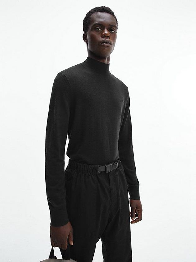Black Calvin Klein Recycled Mock Neck Jumper Men Sweater | JBFW-20765
