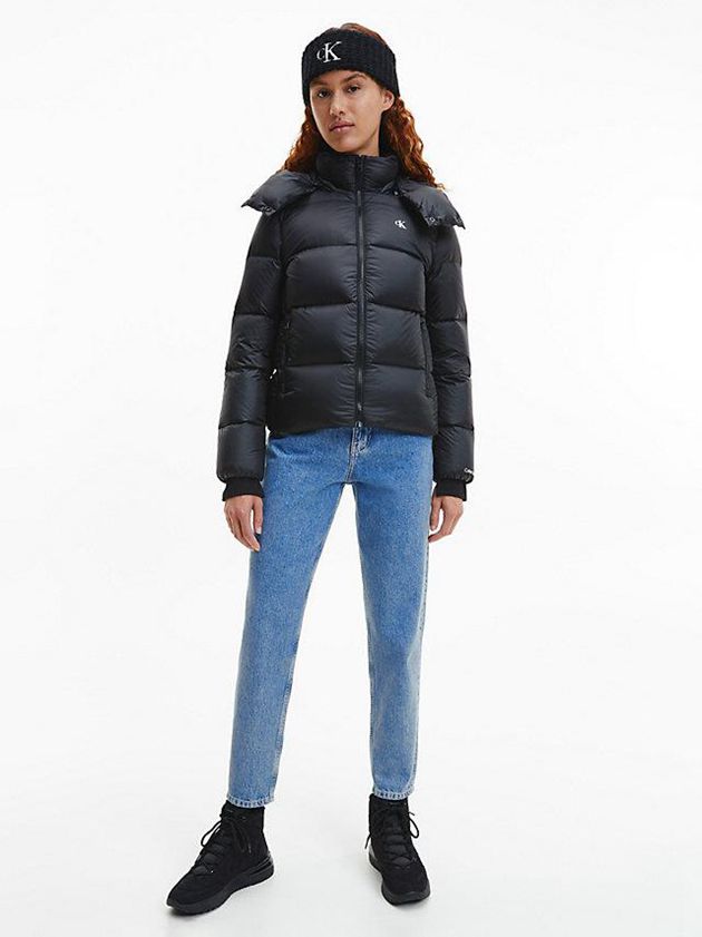 Black Calvin Klein Recycled Nylon Down Puffer Women Jacket | YBUZ-96205