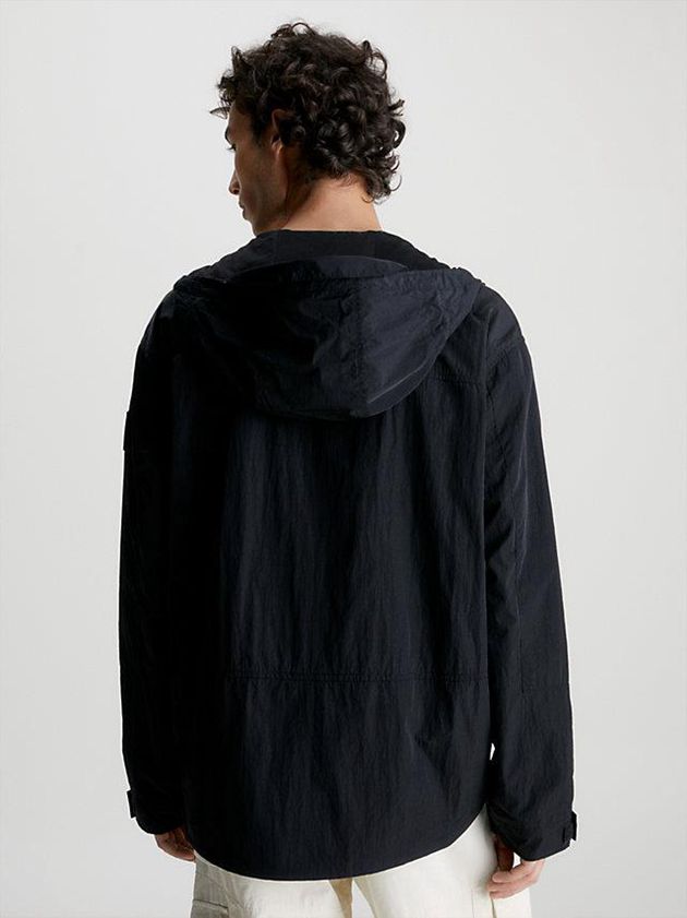 Black Calvin Klein Recycled Nylon Hooded Windbreaker Men Jacket | KEDU-65179