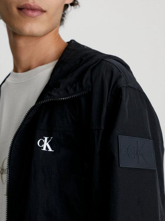 Black Calvin Klein Recycled Nylon Hooded Windbreaker Men Jacket | KEDU-65179