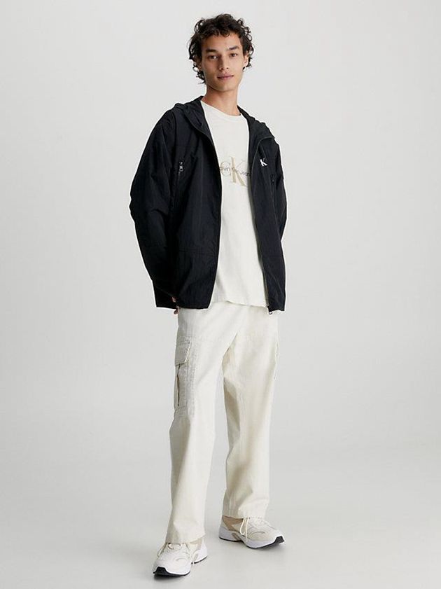 Black Calvin Klein Recycled Nylon Hooded Windbreaker Men Jacket | KEDU-65179