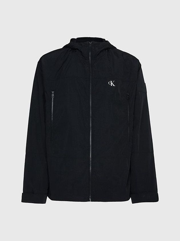 Black Calvin Klein Recycled Nylon Hooded Windbreaker Men Jacket | KEDU-65179