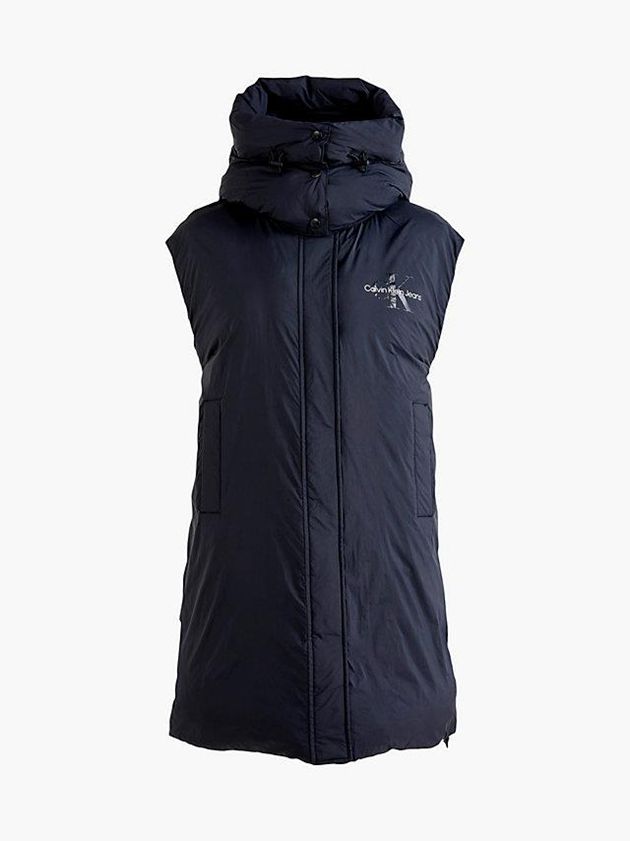 Black Calvin Klein Recycled Nylon Long Padded Women Vest | XFSZ-59263