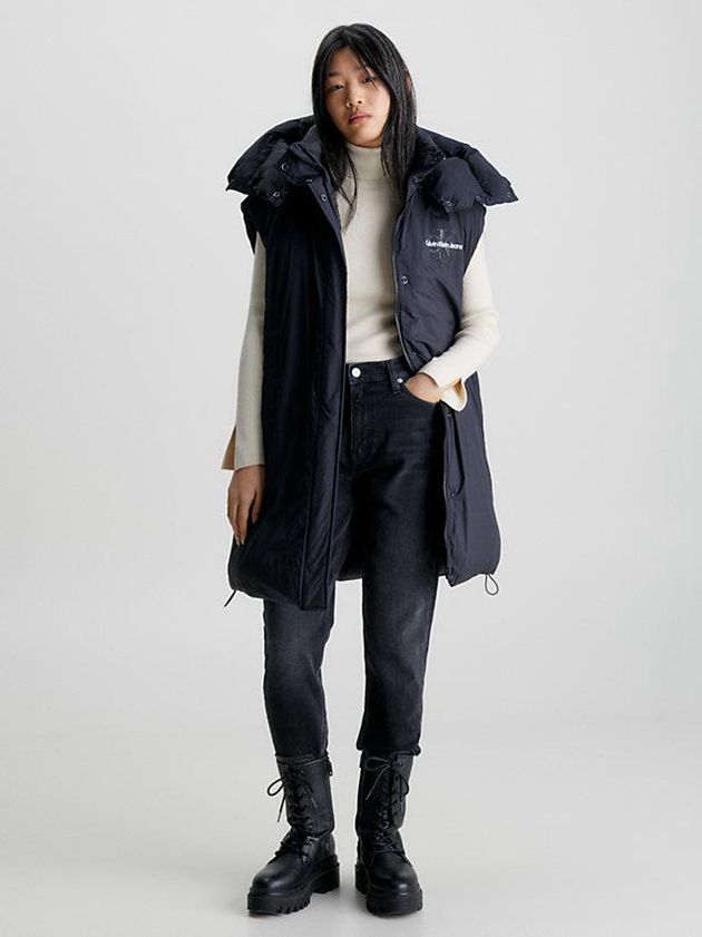 Black Calvin Klein Recycled Nylon Long Padded Women Vest | XFSZ-59263